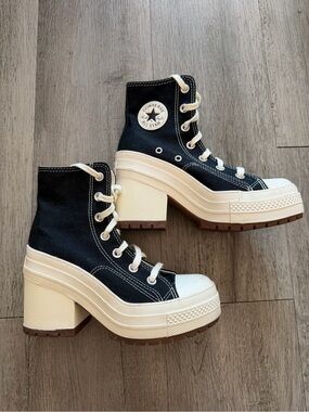 Converse Black Canvas Platform Lace-Up Heeled Boots